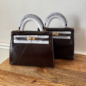 Ebene Dark Brown 25 Sellier KL Belted Satchel w/ Gold HW Crossbody Bag S8